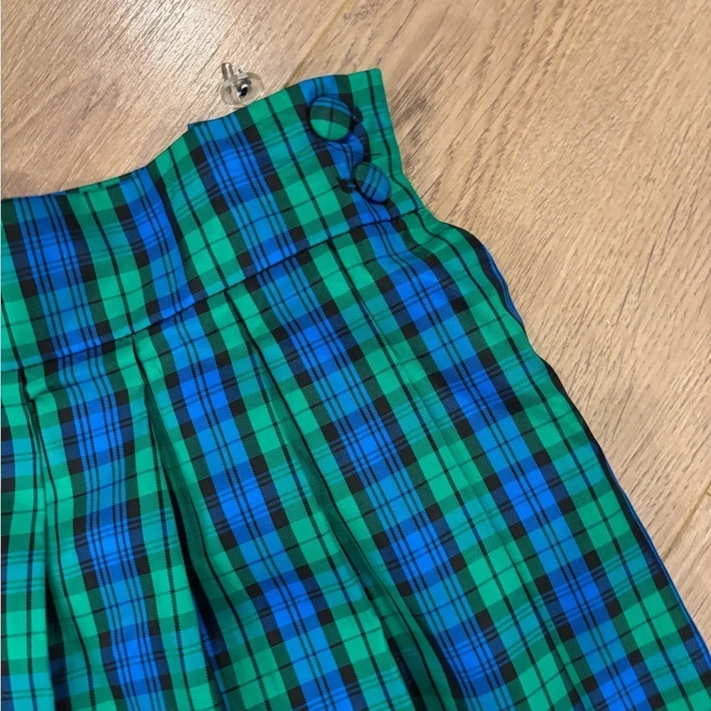 VTG MIDI Skirt Womens Sz 4 Blur Green Plaid Christmas Holiday Party
